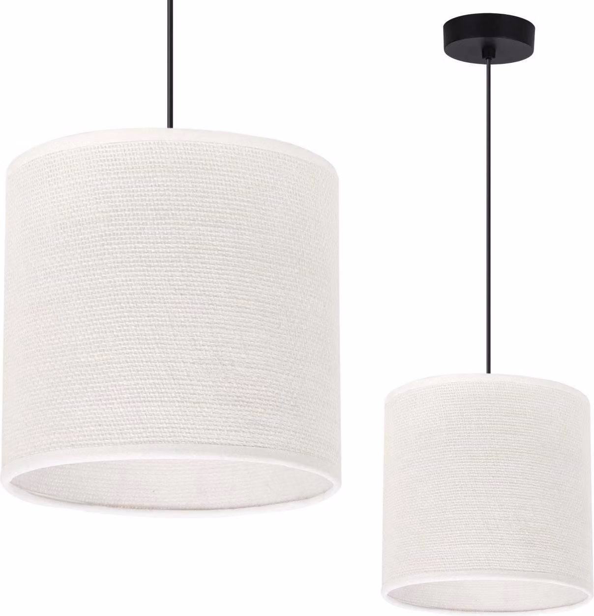 Lampada a sospensione in juta nera 1 paralume piatto bianco 15 cm E27