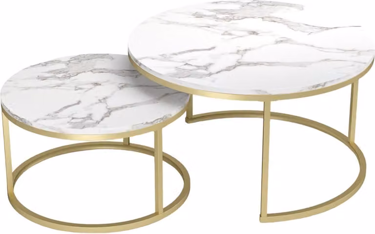Set di 2 tavolini in marmo oro bianco rotondi moderni 80x80cm 60x60cm