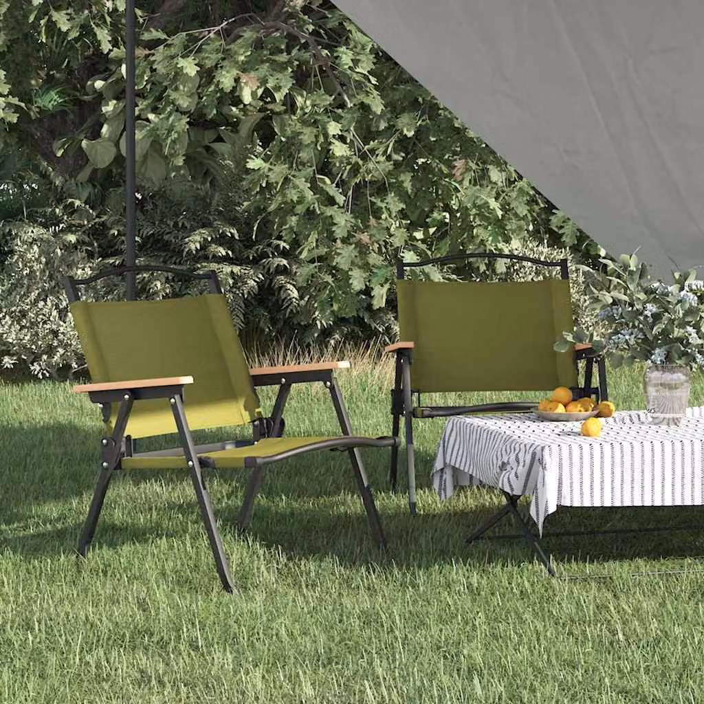 Set di 2 sedie da campeggio vidaXL in tessuto Oxford verde con braccioli, L 54 cm x P 43 cm x H 59 cm