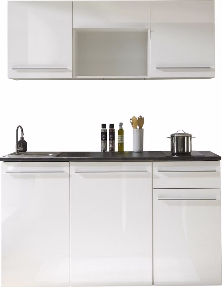 Cucina singola JAZZ Mobile da cucina bianco / bianco lucido circa 160 x 212 x 60 cm