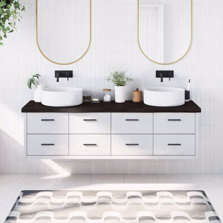 Piano da bagno vidaXL in legno trattato, marrone e grigio, L: 180 cm, P: 60 cm, H: 2-6 cm