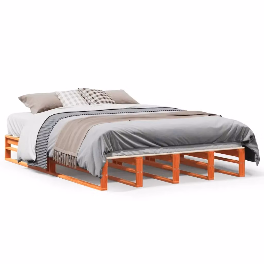 Struttura Letto Giroletto in Legno di Pino Massello Design Mania, Colore Marrone Cera, L 140 cm x P 200 cm – 2
