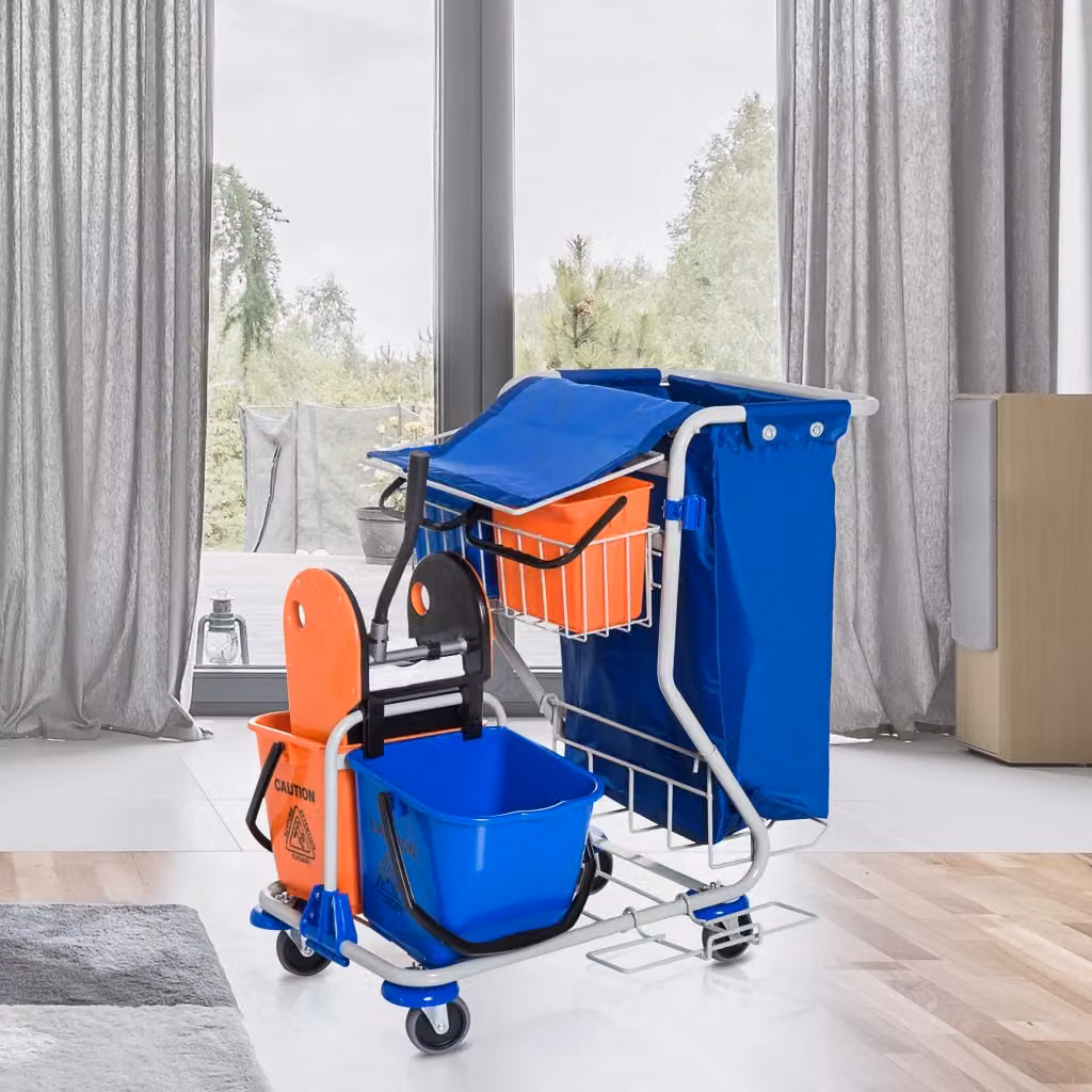 EasyComfort Carrello per Pulizie Professionale Arancione con 2 Secchi e Strizzatore, H 97 cm x L 93 cm x P 80 cm – 2