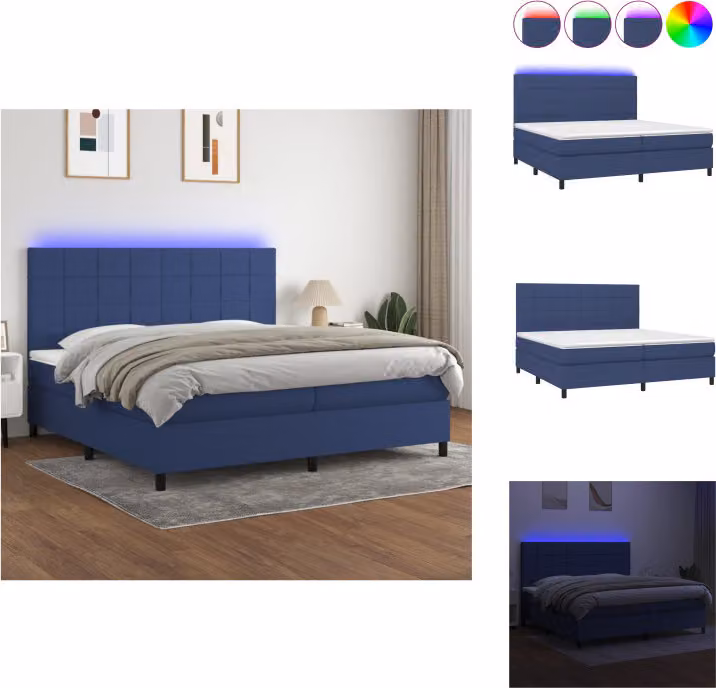 vidaXL Letto a molle con materasso e tessuto LED blu 200x200 cm - Letti e strutture letto