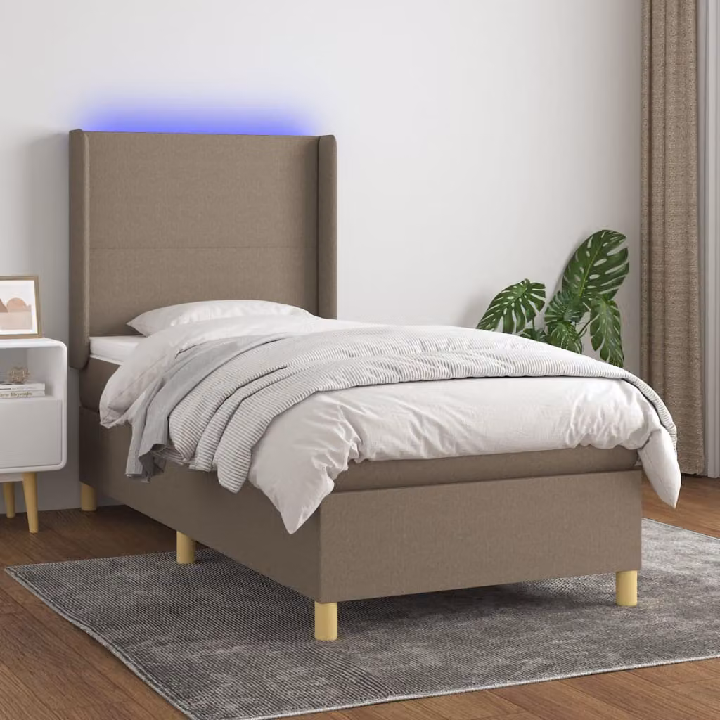 Letto Ibrido con Materasso e Illuminazione LED vidaXL in Tessuto Tortora, L/P/H: 90 x 190 cm – 1