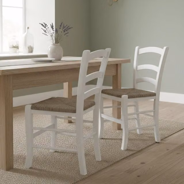 Set di 2 sedie Catone DMORA in legno bianco e beige per cucina e sala da pranzo