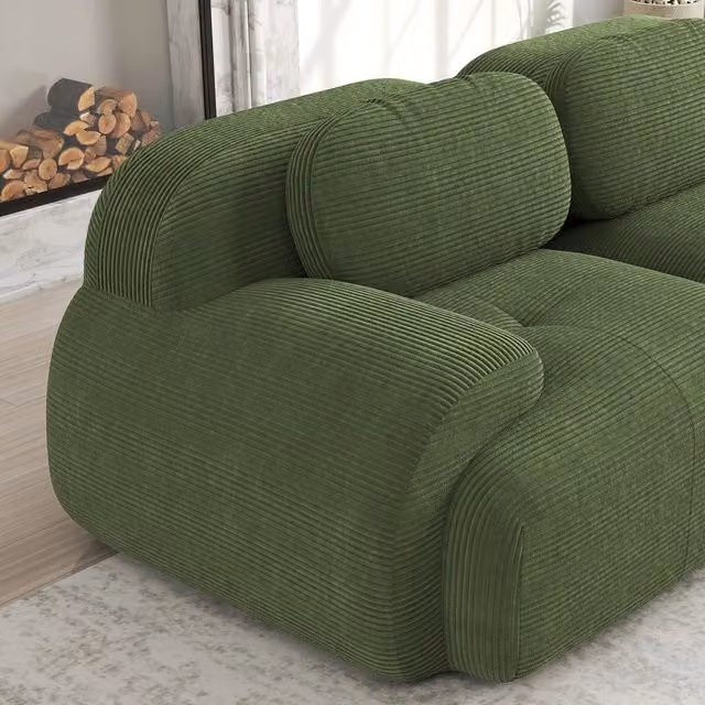 Divano angolare Hamlet RSF Zephmum in tessuto Cordstoff verde con seduta in velluto a coste