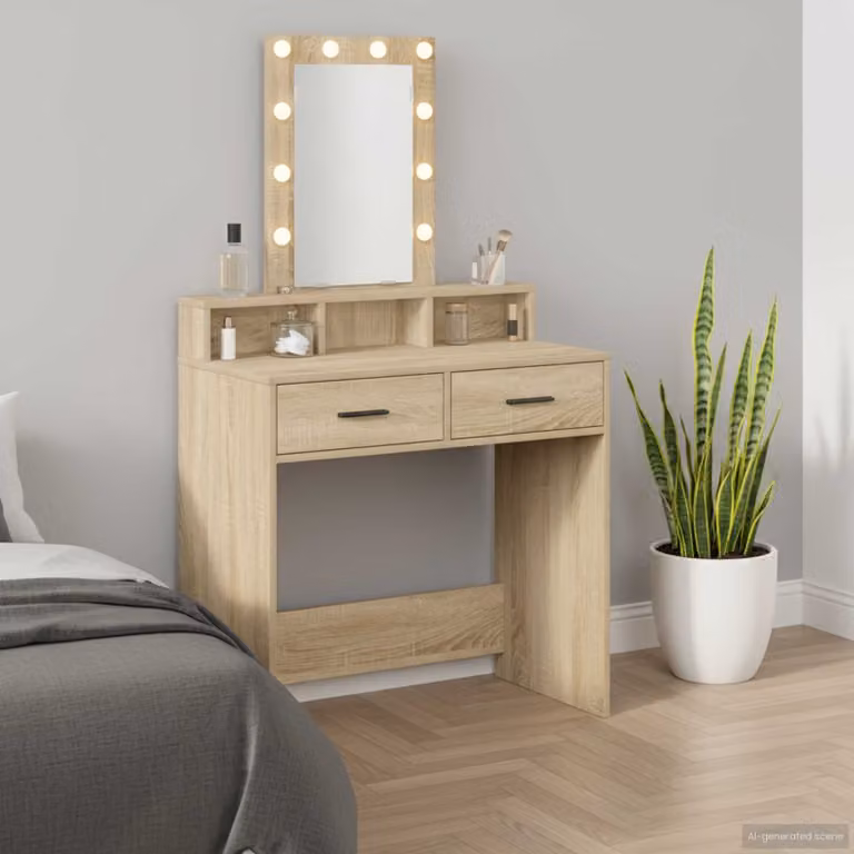 vidaXL Tavolo da Trucco Moderno in Legno MDF Marrone e Beige L: 79 cm, P: 41 cm, H: 140 cm