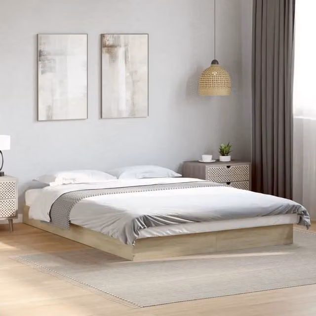 Struttura Letto Design Mania in Rovere Sonoma con Doghe in Legno, L/P: 140 x 200 cm