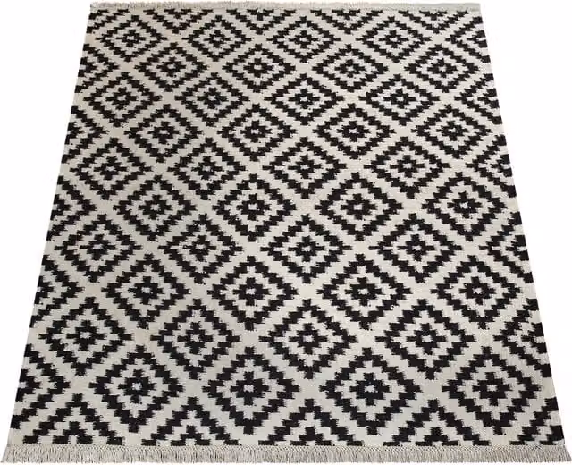 Tappeto Kenolia in lana e cotone nero-bianco L: 120 cm, P: 170 cm – 1