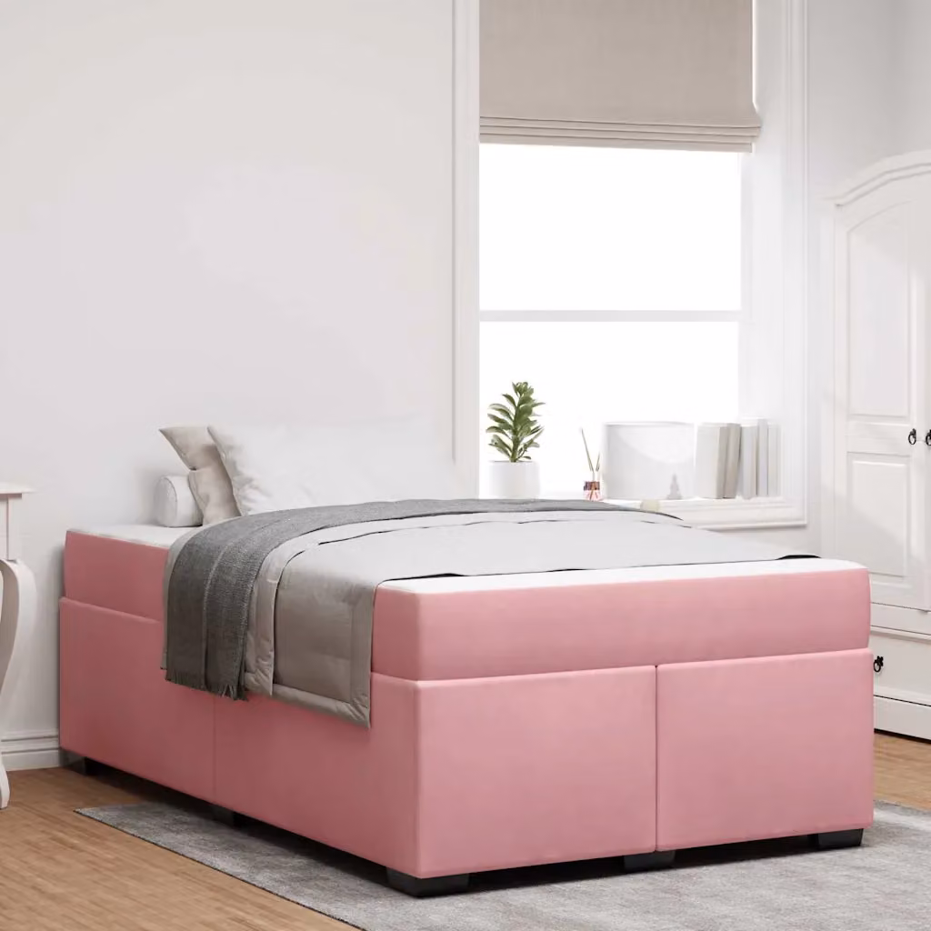 Letto con materasso vidaXL in tessuto rosa e legno, L 120 cm x P 200 cm