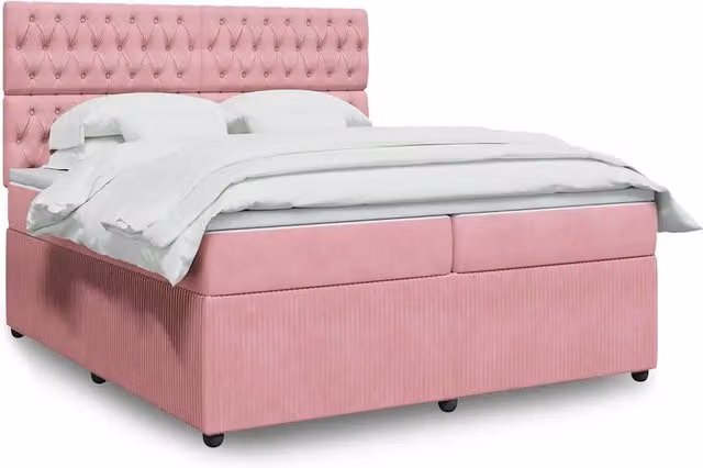 Letto con Giroletto a Molle e Materasso Ibrido vidaXL in Velluto Rosa e Bianco L/P: 200 x 200 cm