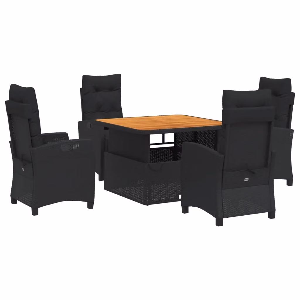 Set da pranzo da giardino vidaXL in legno di acacia oliato e rattan nero e marrone con 5 pezzi – 2