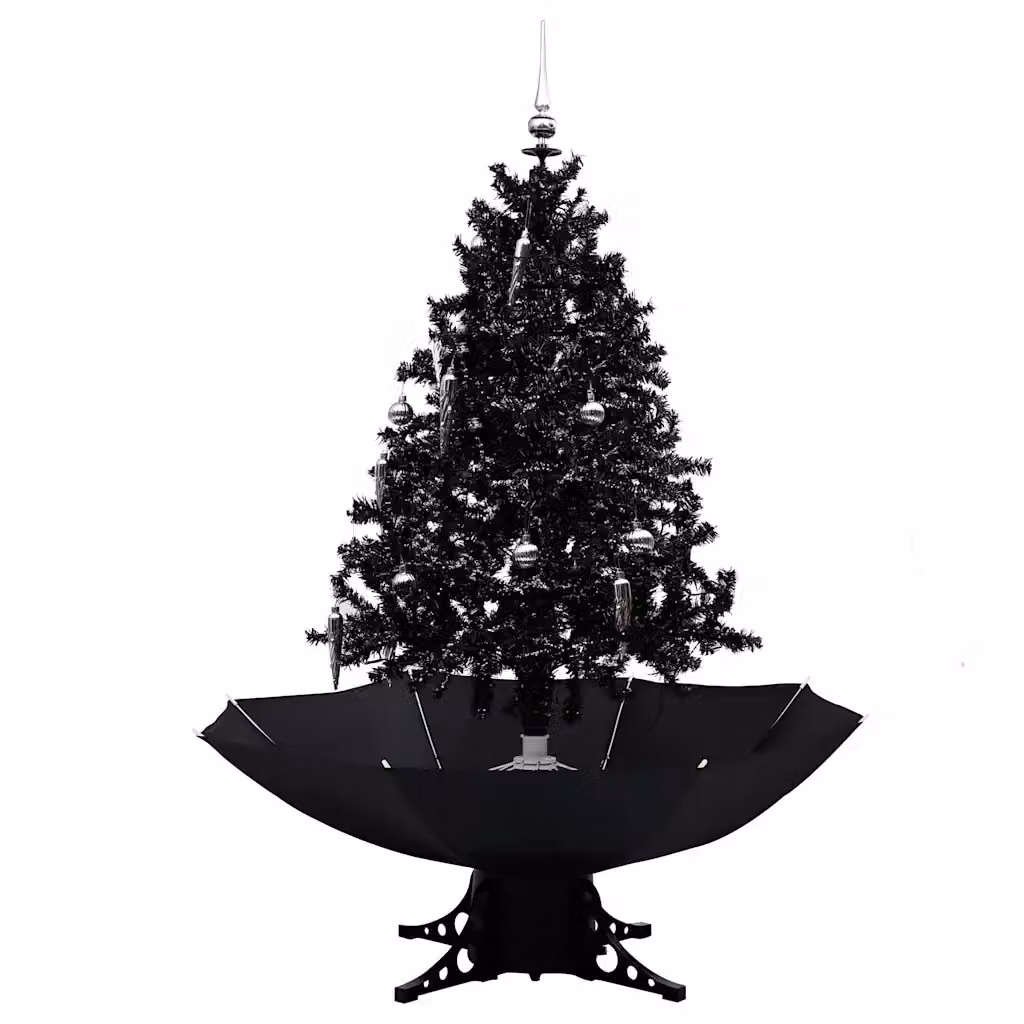 vidaXL Albero di Natale con Nevicata e Base ad Ombrello, Bianco e Nero, Altezza: 140 cm – 2