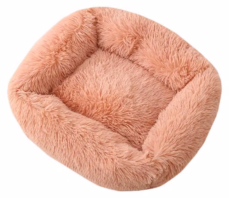 Cuccia per animali domestici, tappetino in peluche, forma quadrata, calda, morbida e confortevole, colore rosa, taglia S