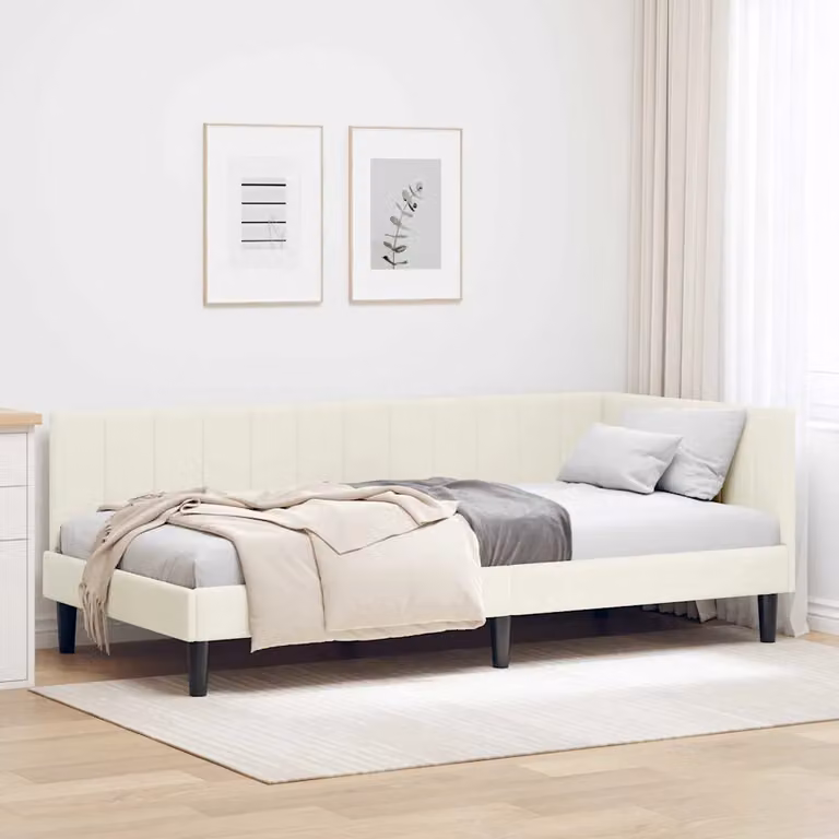 Cornice del letto ad angolo vidaXL in velluto beige, L/P/H: 194 x 90 x 72 cm