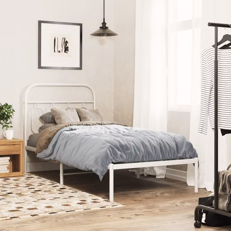 vidaXL Giroletto con Testiera in Metallo Bianco L/P: 90 x 190 cm
