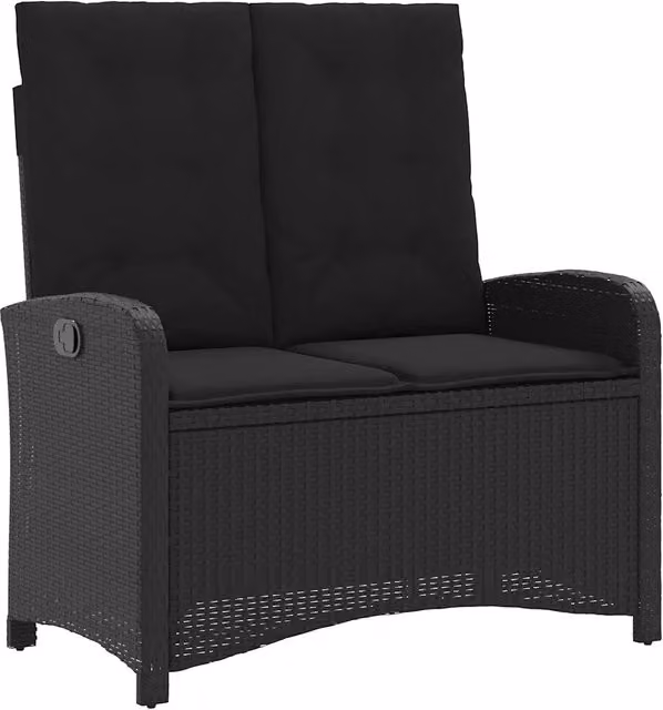 Panchina da Giardino Reclinabile in Polyrattan e Metallo con Braccioli, Colore Nero – 1