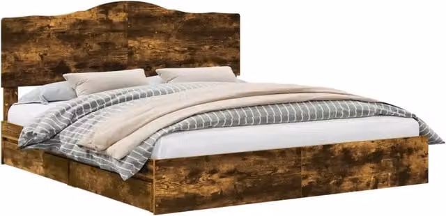 Letto matrimoniale | Letto per adulti | Letto con Contenitore con testiera Rovere fum¨¦ 180 x 200 cm