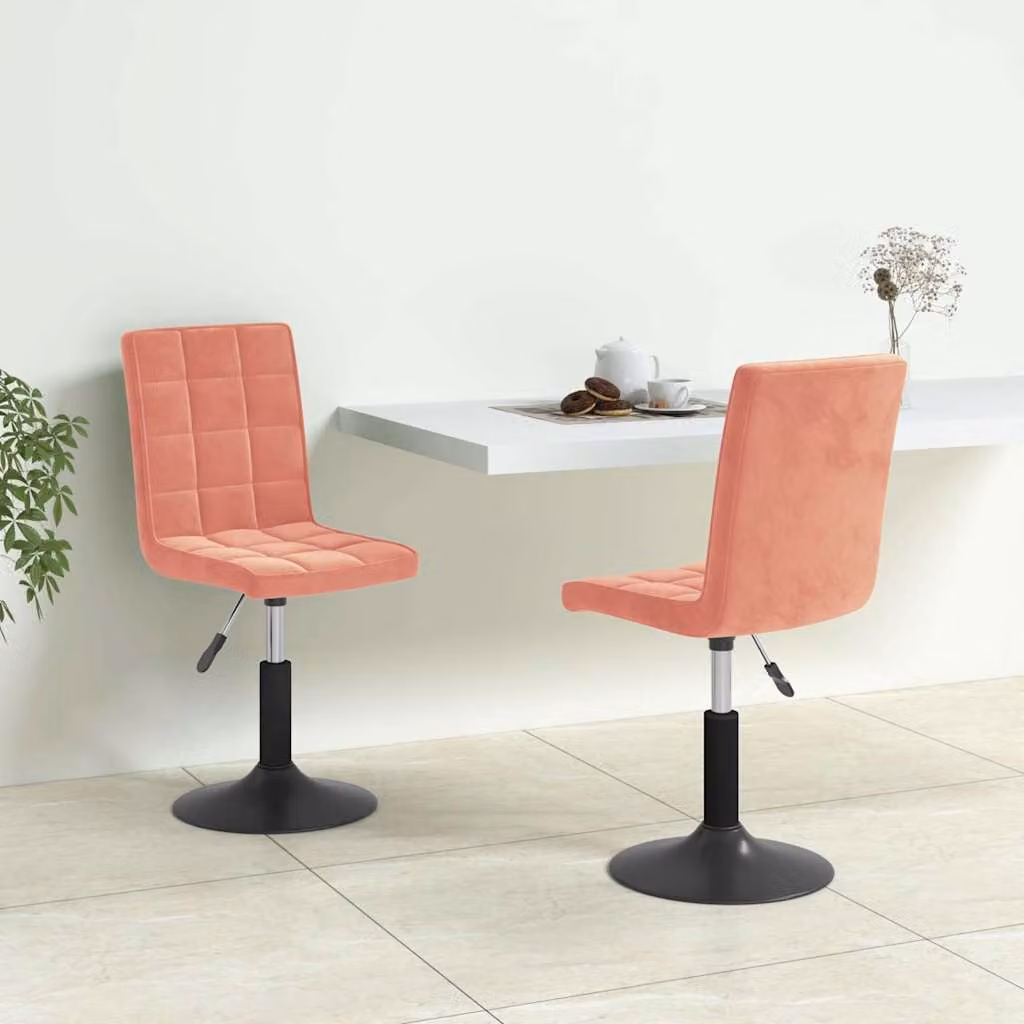 Set di 2 sedie da pranzo girevoli vidaXL in velluto rosa con struttura in metallo e plastica per soggiorno o cucina
