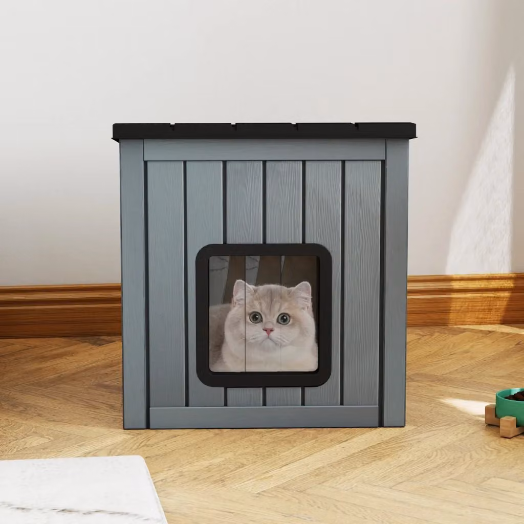Cuccia rifugio isolata per gatti con 2 porte in PVC e tetto inclinato, ideale per interni ed esterni, Grigio – 2