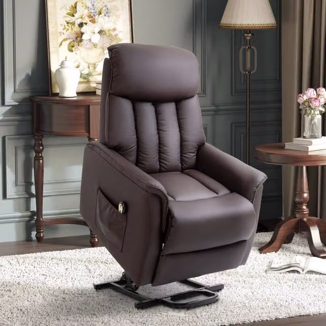 Poltrona Relax Elettrica con Funzione Alzapersone e Recliner in Ecopelle Marrone 80x94x104 cm