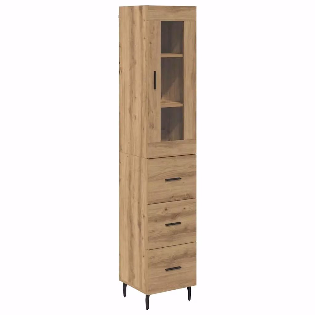 Credenza Buffet con Cassetto vidaXL in Rovere per Cucina e Sala da Pranzo, Marrone Opaco, L: 34,5 cm, P: 34 cm, H: 180 cm – 2