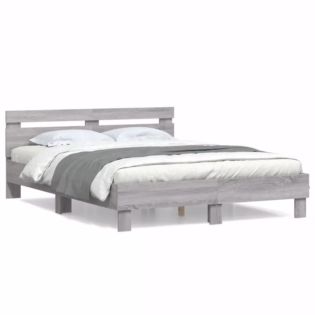 Letto con testiera vidaXL in legno multistrato grigio, L/P/H: 140 x 190 x 30 cm – 2