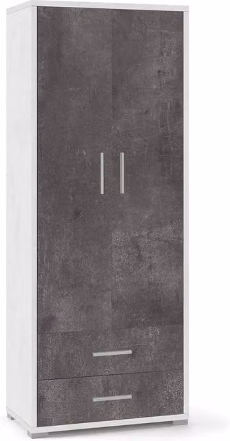 Armadio 2 Ante 2 Cassetti 71x182x41 cm Ossido Bianco/Ossido Nero