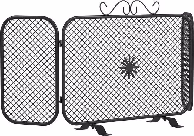 Parascintille per Camino HOMCOM Pieghevole a 3 Pannelli in Metallo con Base Rimovibile e Motivo Floreale, Nero, H 90 x L 40 x P 16 cm – 1