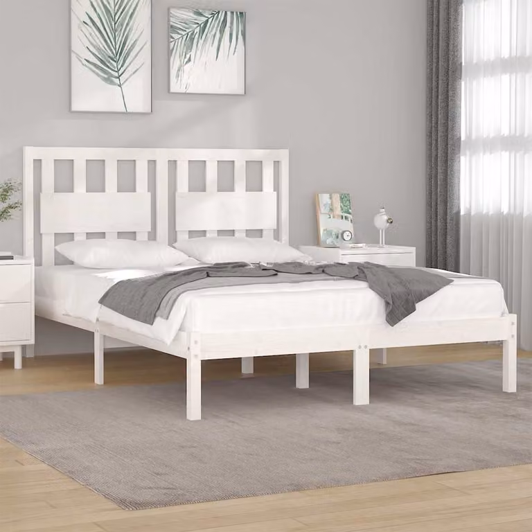 vidaXL Giroletto Bianco in Legno Massello di Pino L/P/H: 160 x 200 x 165,5 cm