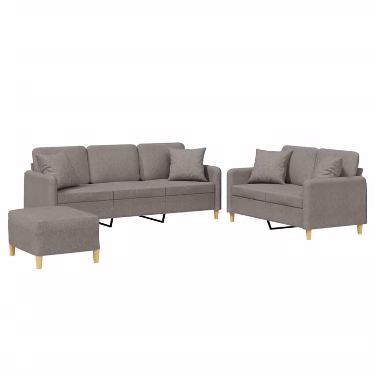 Set Divani 3 pz con Cuscini Tortora in Tessuto