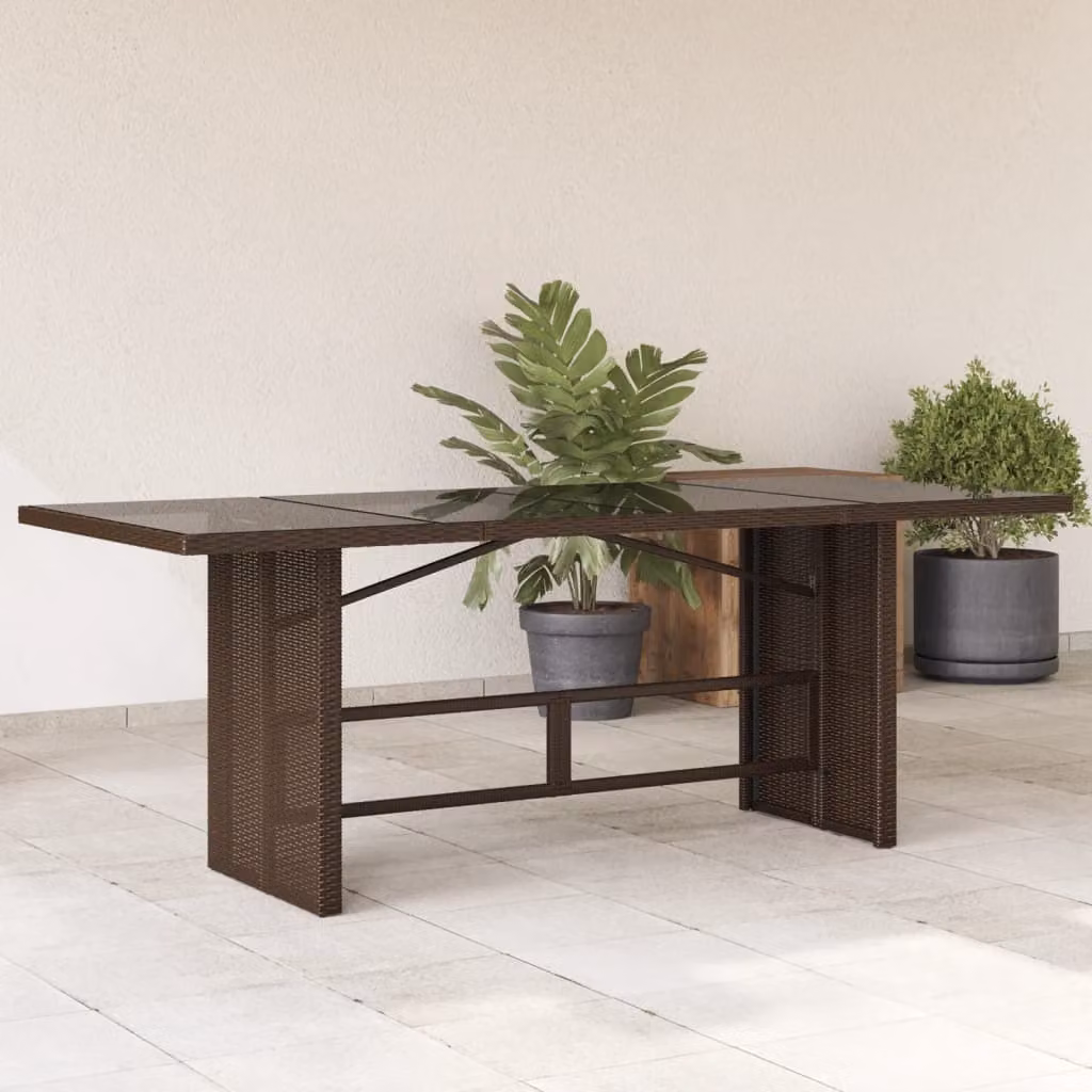 Maison Exclusive - Tavolo da giardino con piano in vetro marrone 190x80x74 cm Poly Rattan