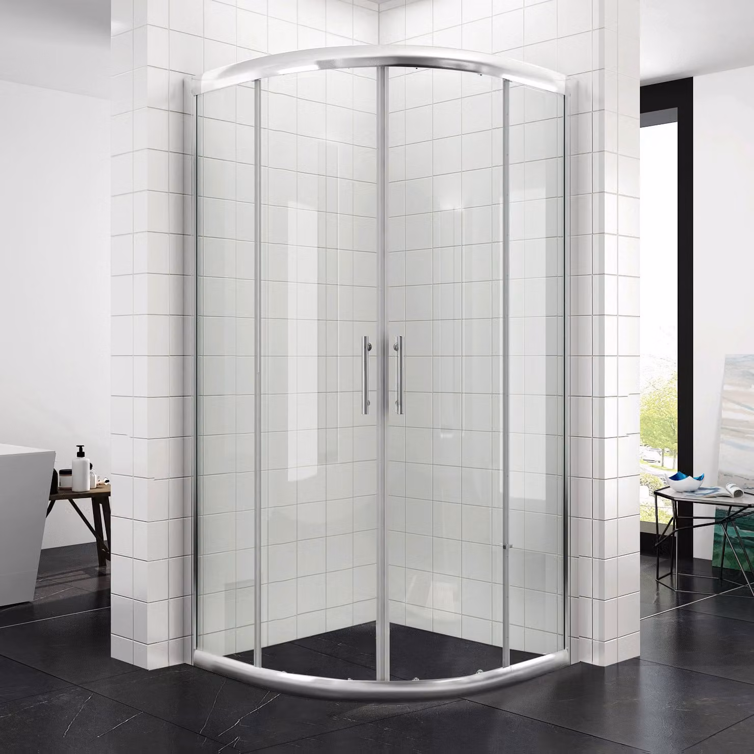 SONNI cabina doccia ingresso angolare quadrante 100x100cm doccia rotonda porta scorrevole cabina doccia