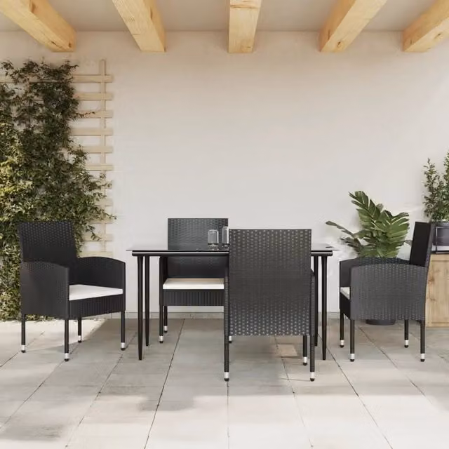 Set da Pranzo da Giardino 5 pz Nero in Polyrattan e Acciaio 3203306