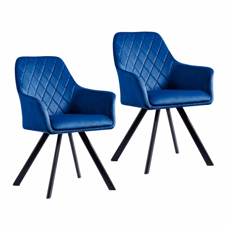 SVITA MASON Set di 2 sedie da sala da pranzo con braccioli Sedia da cucina imbottita Sedia da soggiorno Gambe in metallo Blu