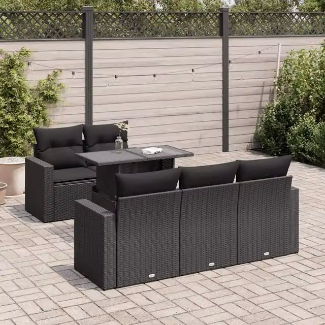 Set Divano da Giardino 6 pz con Cuscini Nero in Polyrattan 3326246