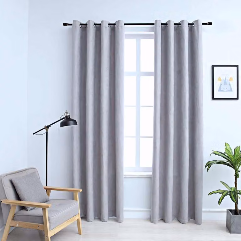 Set di 2 tende oscuranti vidaXL in poliestere grigie con anelli in metallo L 140 cm x H 245 cm