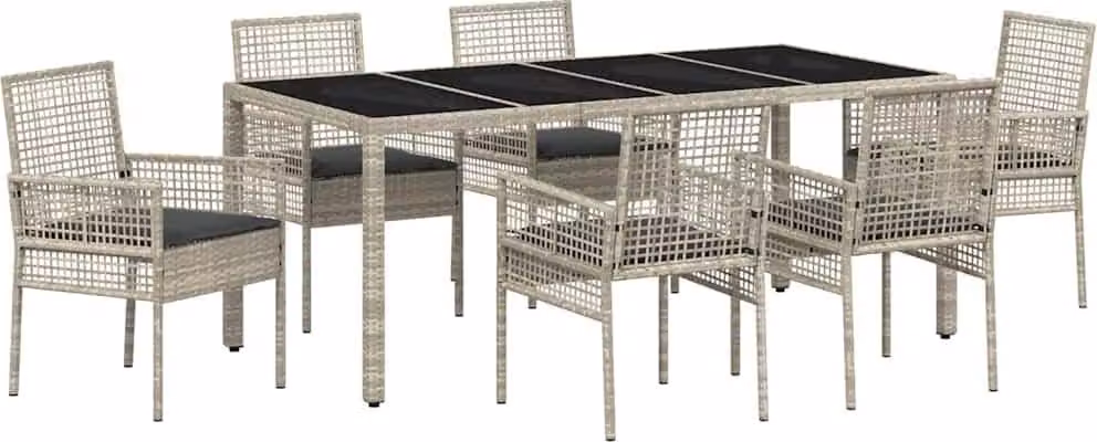 Set da Pranzo per Giardino 7 pcs Grigio chiaro polyrattan
