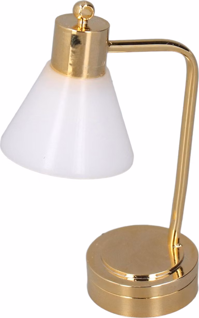 Lampada da tavolo per casa delle bambole in scala 1:12, micro luce LED in metallo in miniatura, bianco oro