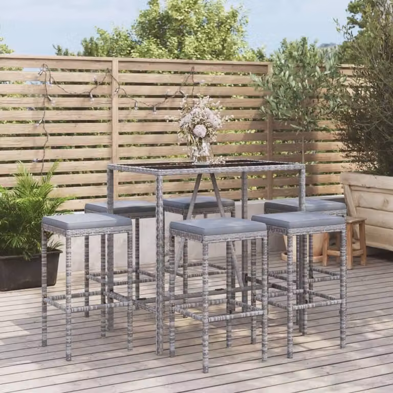 Maison Exclusive - Set da bar da giardino 7 pezzi con cuscini grigio in poly rattan