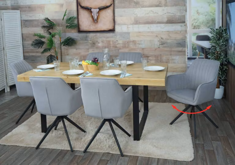 Set di 6 sedie da pranzo MCW-L79, sedia da cucina con schienale, braccioli, girevole, posizione automatica, tessuto/materiale ~ grigio chiaro