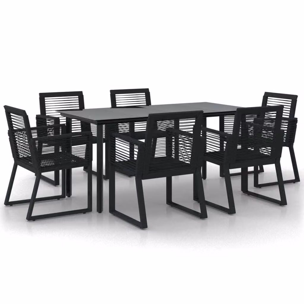 Set da Pranzo da Giardino 7 pz Nero in Rattan PVC
