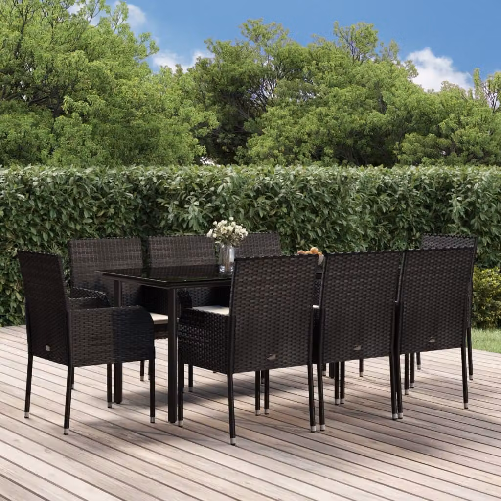 Maison Exclusive - Set da pranzo da giardino 9 pezzi con cuscini in polyrattan nero