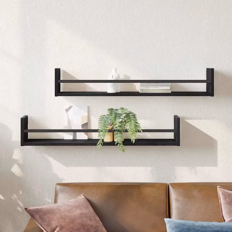 Set di 2 Scaffali da Parete Moderni vidaXL in Nero Opaco L: 80 cm, P: 16 cm, H: 14 cm