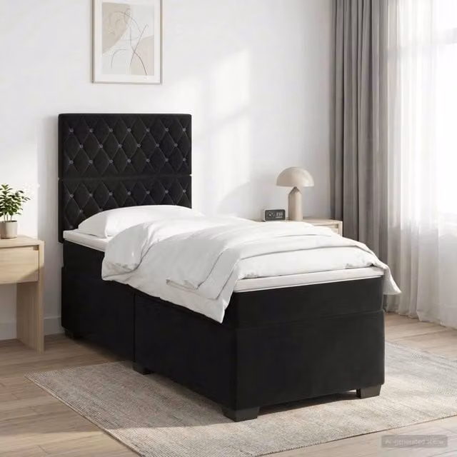 Letto box spring con materasso vidaXL in velluto nero L/P: 100 x 200 cm