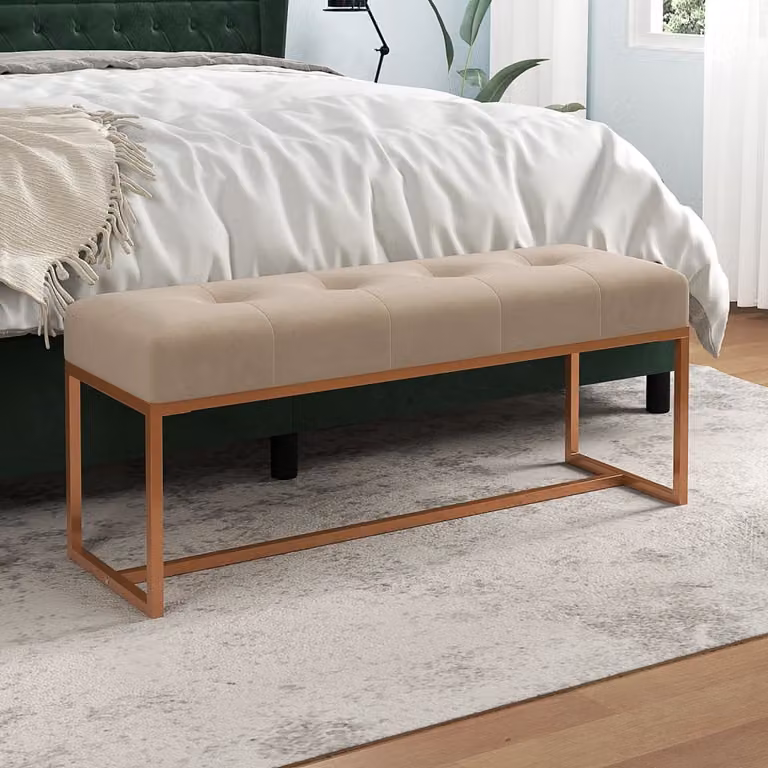 Panca moderna vidaXL in velluto beige con struttura in legno e metallo L 110 cm x P 36 cm x H 45 cm