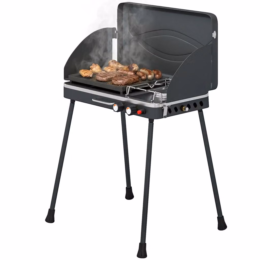 BBQ a Gas Propano Portatile 2-in-1 DESIGN IN con Griglia e Fornello Laterale, 7KW, Nero – 2