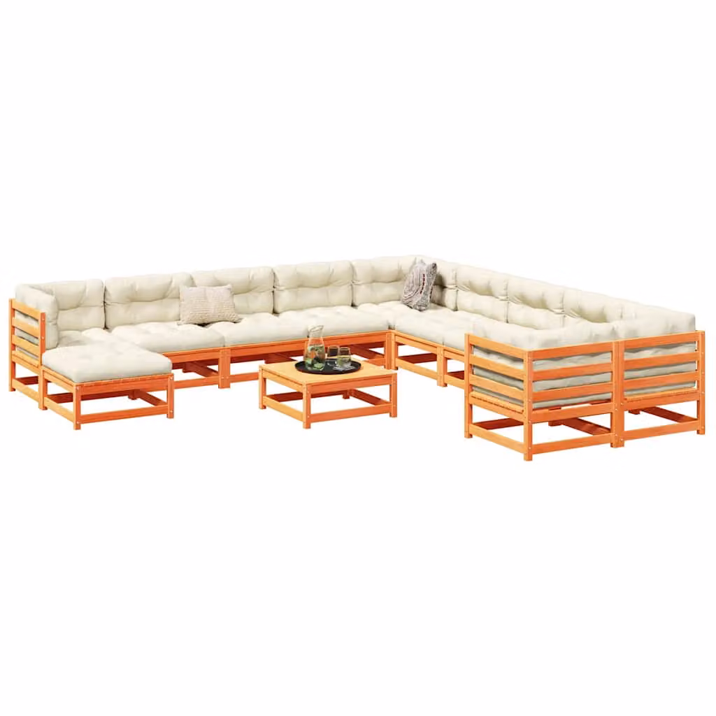 Set di divani da giardino vidaXL a forma di U in legno di pino trattato, marrone e beige con cuscini inclusi