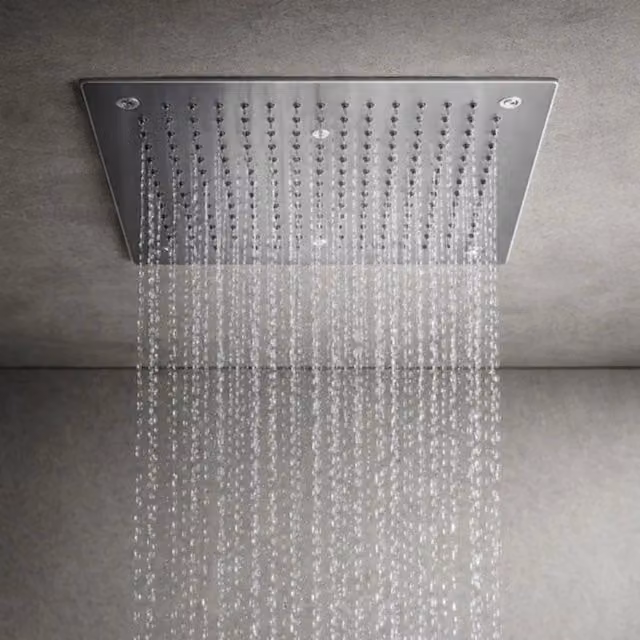 Soffione a incasso per doccia a soffitto OGOMONDO quadrato in acciaio inox color argento con funzioni rain e mist, L: 30 cm x L: 30 cm x H: 30 cm